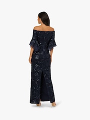 Adrianna Papell Blue Sequin Lace Combo Column Gown - Image 2 of 6