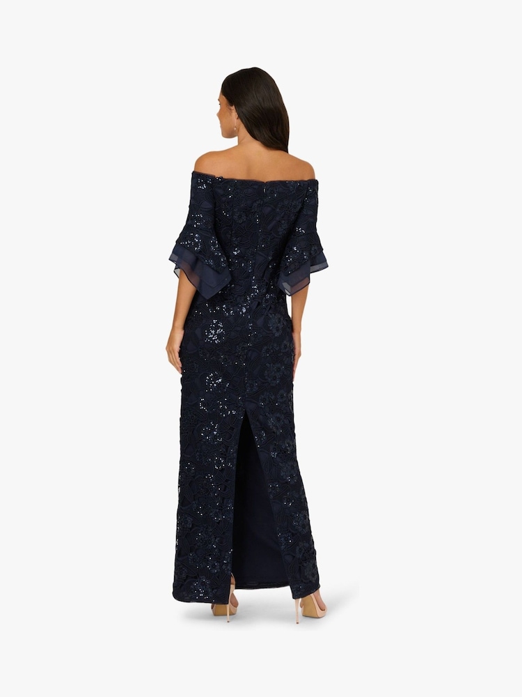Adrianna Papell Blue Sequin Lace Combo Column Gown - Image 2 of 6 Adrianna Papell Blue Sequin Lace Combo Column Gown - Image 2 of 6