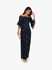 Adrianna Papell Blue Sequin Lace Combo Column Gown - Image 4 of 6