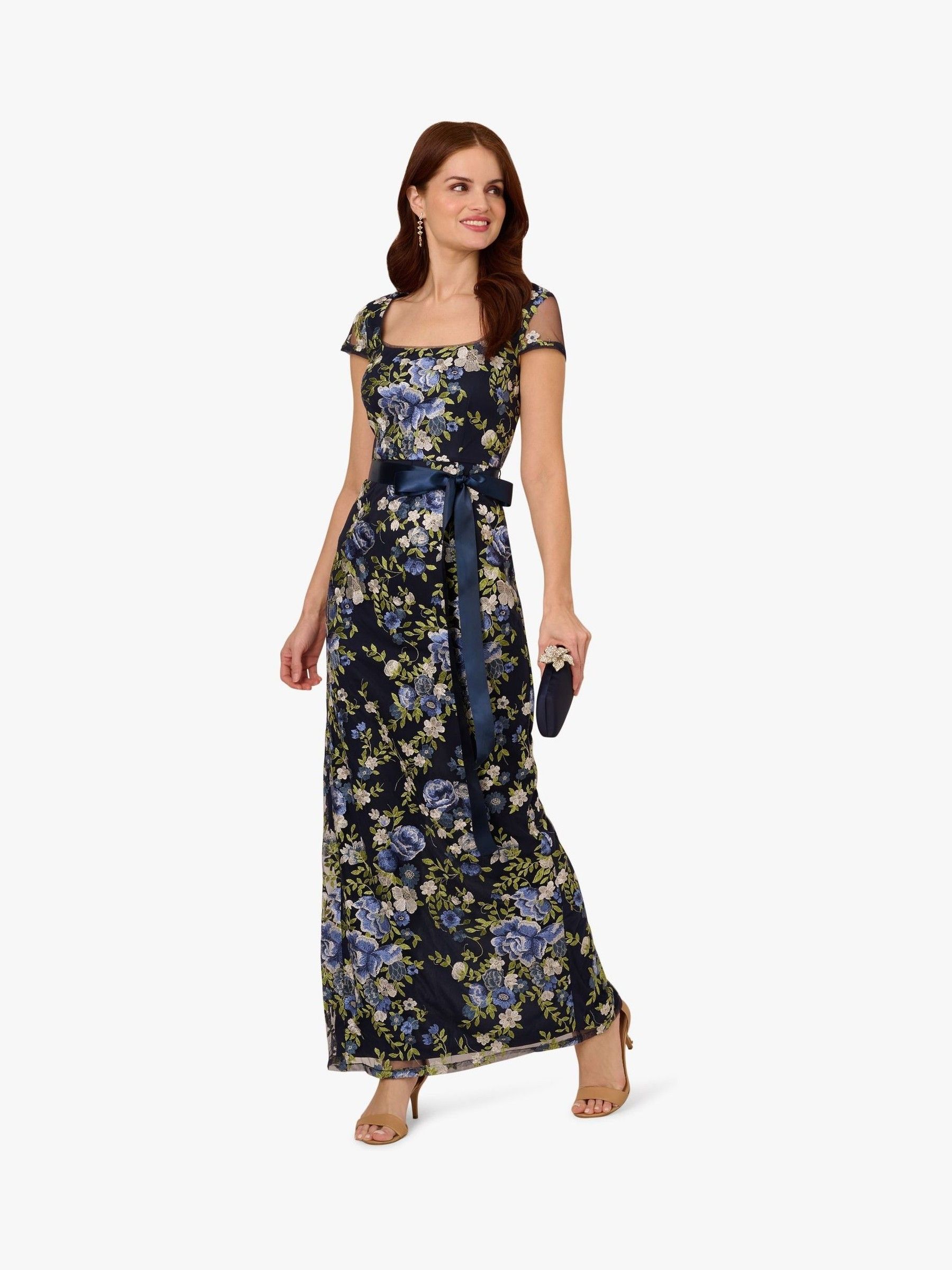 Buy Adrianna Papell Blue Cascading Floral Column Gown from Next USA