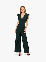 Adrianna Papell Green Crepe Overlay Jumpsuit - Image 1 of 6