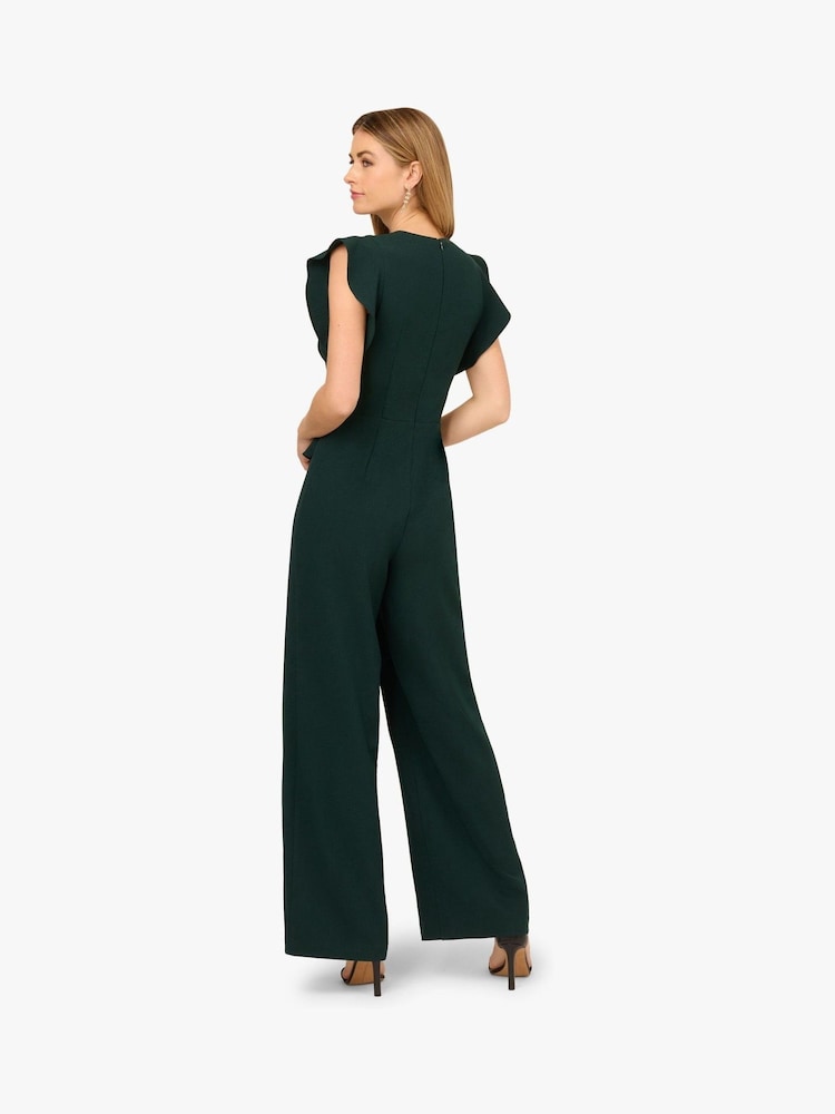 Adrianna Papell Green Crepe Overlay Jumpsuit - Image 2 of 6 Adrianna Papell Green Crepe Overlay Jumpsuit - Image 2 of 6