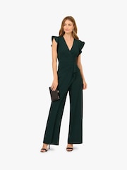 Adrianna Papell Green Crepe Overlay Jumpsuit - Image 3 of 6