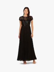 Adrianna Papell Bead Pleat Long Black Dress - Image 1 of 6