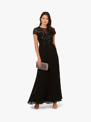 Adrianna Papell Bead Pleat Long Black Dress - Image 3 of 6