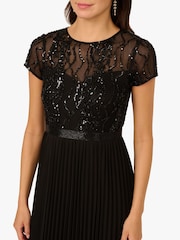 Adrianna Papell Bead Pleat Long Black Dress - Image 4 of 6