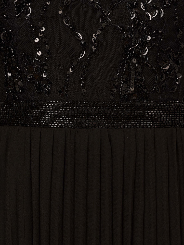 Adrianna Papell Bead Pleat Long Black Dress - Image 6 of 6