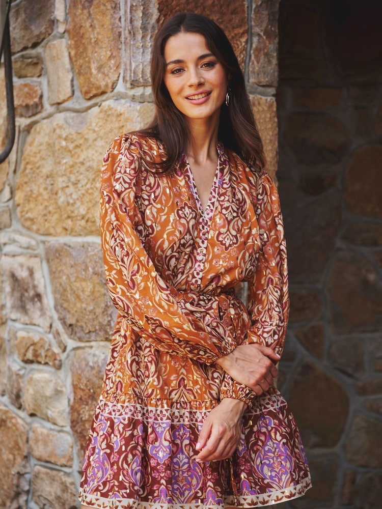 Adrianna By Adrianna Papell Brown Printed Short Dress - Image 1 of 6 Adrianna By Adrianna Papell Brown Printed Short Dress - Image 1 of 6