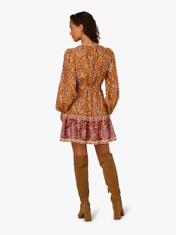 Adrianna By Adrianna Papell Brown Printed Short Dress - Image 2 of 6 Adrianna By Adrianna Papell Brown Printed Short Dress - Image 2 of 6