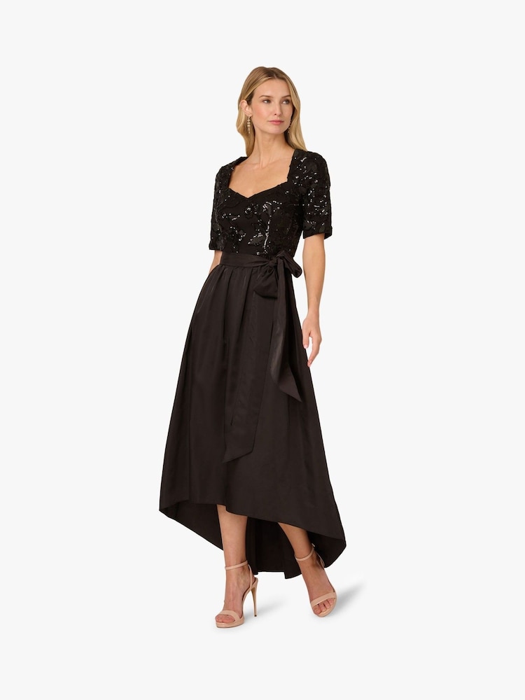 Adrianna Papell Studio Sequin Combo Taffeta Black Gown - Image 1 of 6 Adrianna Papell Studio Sequin Combo Taffeta Black Gown - Image 1 of 6