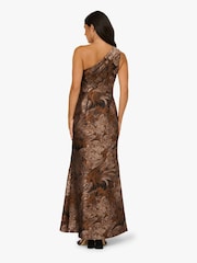 Adrianna Papell One Shoulder Jacquard Brown Gown - Image 2 of 6