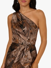 Adrianna Papell One Shoulder Jacquard Brown Gown - Image 5 of 6