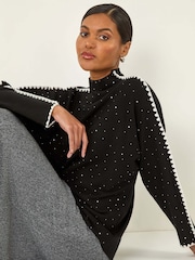 Roman Black Hotfix Blanket Stitch Knit Jumper - Image 1 of 5