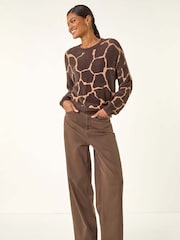 Roman Brown Fluffy Animal Print Knit Jumper - Image 1 of 5