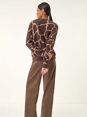 Roman Brown Fluffy Animal Print Knit Jumper - Image 3 of 5