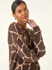 Roman Brown Fluffy Animal Print Knit Jumper - Image 4 of 5