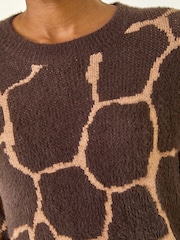 Roman Brown Fluffy Animal Print Knit Jumper - Image 5 of 5