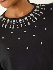 Roman Black Embellished Neck Jumper - Image 5 of 5