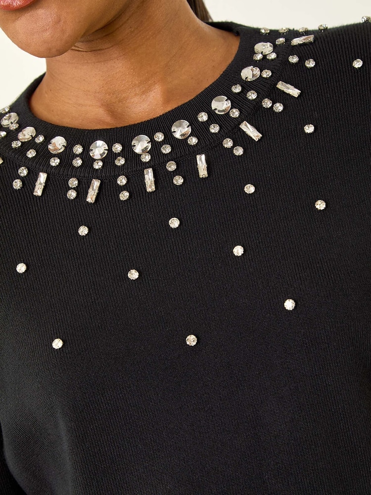 Roman Black Embellished Neck Jumper - Image 5 of 5 Roman Black Embellished Neck Jumper - Image 5 of 5