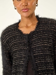 Roman Black Fluffy Textured Knit Cardigan - Image 5 of 5