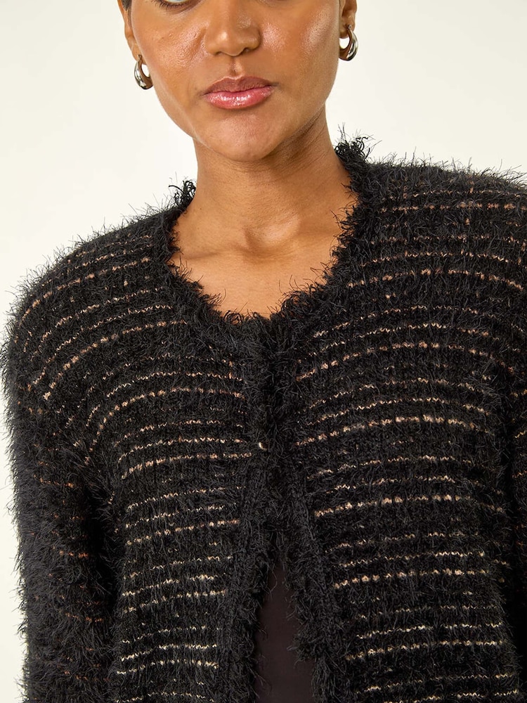 Roman Black Fluffy Textured Knit Cardigan - Image 5 of 5 Roman Black Fluffy Textured Knit Cardigan - Image 5 of 5