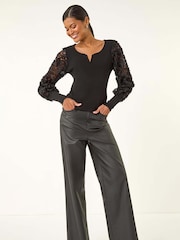 Roman Black Lace V-Neck Knit Top - Image 4 of 5