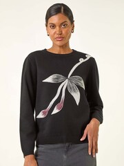 Roman Black Floral Hotfix Knit Jumper - Image 1 of 5