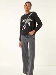 Roman Black Floral Hotfix Knit Jumper - Image 2 of 5