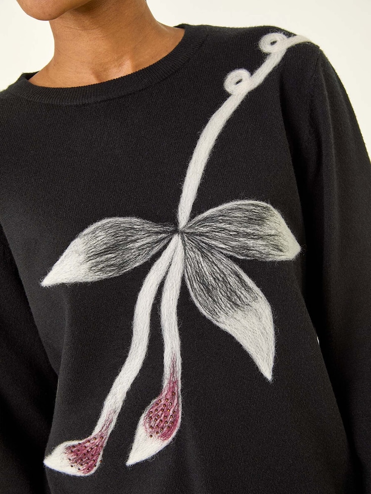 Roman Black Floral Hotfix Knit Jumper - Image 5 of 5 Roman Black Floral Hotfix Knit Jumper - Image 5 of 5