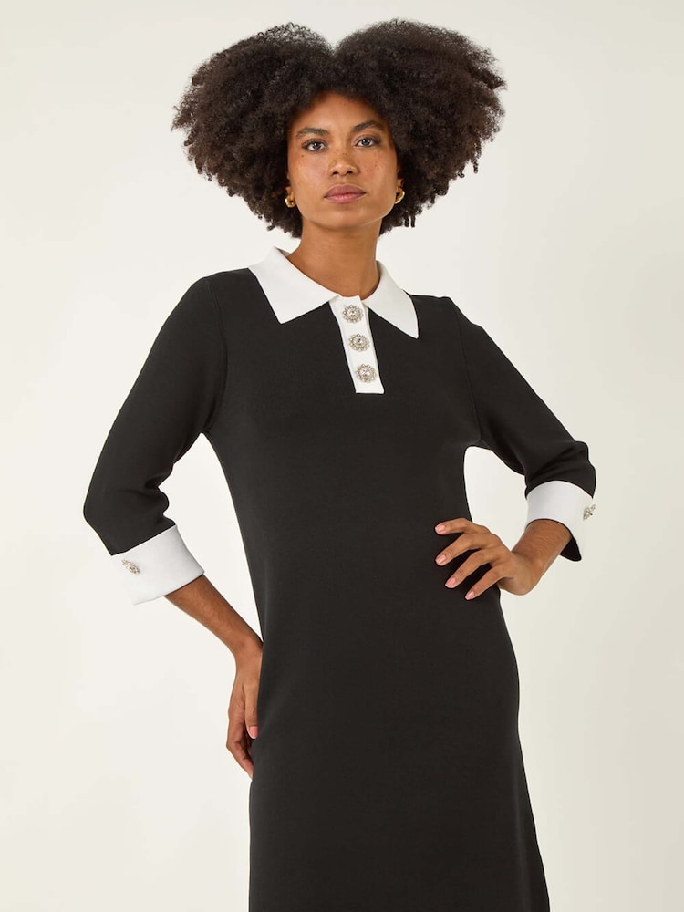 Roman Black Knitted Sparkle Button Dress - Image 1 of 5