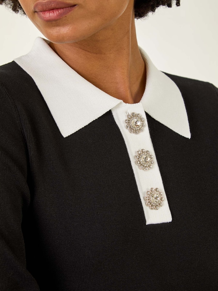 Roman Black Knitted Sparkle Button Dress - Image 5 of 5