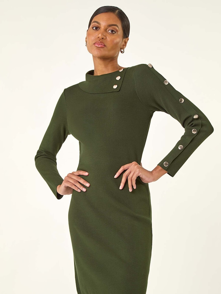 Roman Green Button Detail Roll Neck Jumper Dress - Image 1 of 5