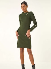 Roman Green Button Detail Roll Neck Jumper Dress - Image 2 of 5