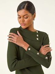 Roman Green Button Detail Roll Neck Jumper Dress - Image 4 of 5