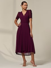 Jolie Moi Purple Petite Wrap Front Puff Midaxi Dress - Image 6 of 6