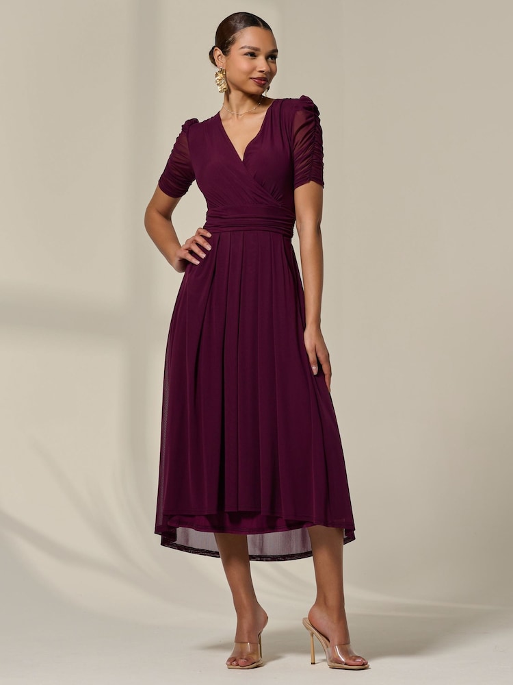 Jolie Moi Purple Petite Wrap Front Puff Midaxi Dress - Image 6 of 6 Jolie Moi Purple Petite Wrap Front Puff Midaxi Dress - Image 6 of 6