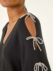 Preto - Roman Bow Sleeve V-Neck Knit Top - Imagem 5 de 5