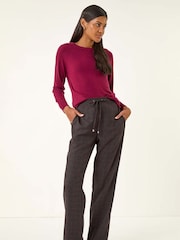 Roman Pink Check Elasticated Waist Drawcord Trousers - Image 2 of 5