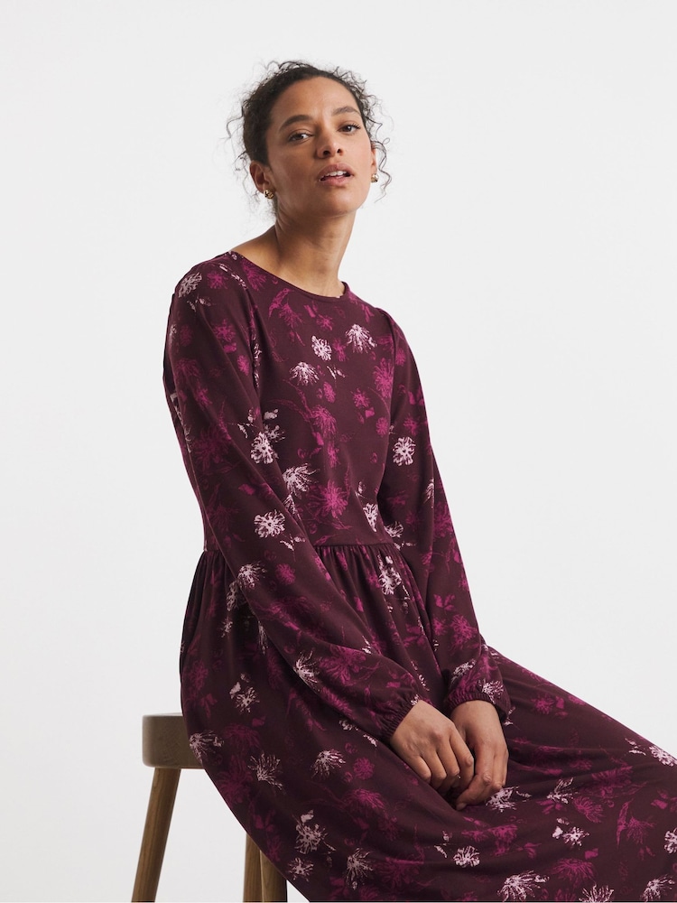 JD Williams Red Supersoft Jersey Printed Maxi Smock Dress - Image 4 of 4