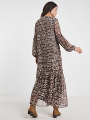 JD Williams Brown Print Tie Neck Georgette Maxi Dress - Image 3 of 6