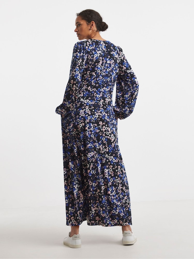 JD Williams Blue Supersoft Jersey V-Neck Maxi Tea Dress - Image 2 of 4
