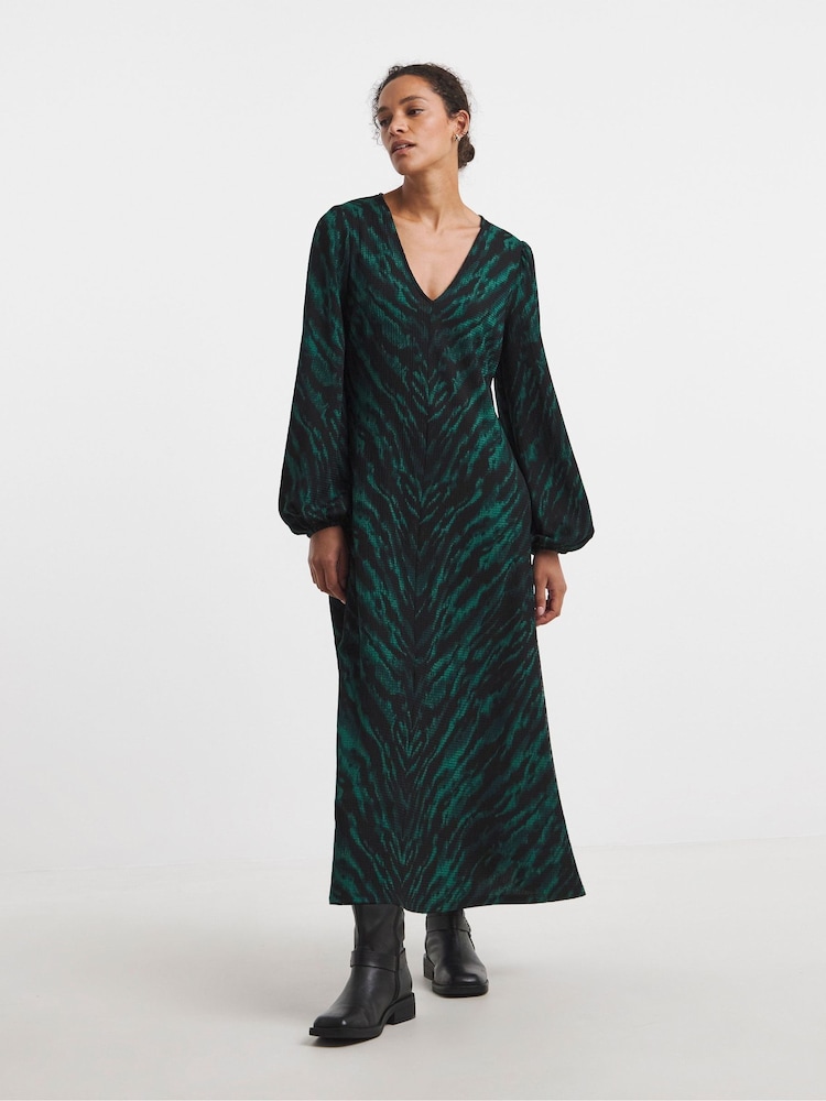 JD Williams Animal Textured Jersey Long Sleeve V-Neck Maxi Dress - Image 1 of 4