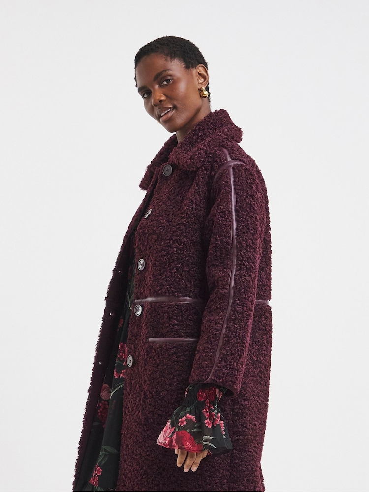 JD Williams Red Maxi Teddy Faux Fur Coat - Image 6 of 6