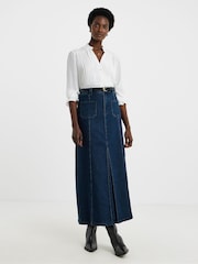 JD Williams Blue Pocket Front Denim Midi Skirt - Image 1 of 4