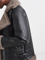JD Williams Black Contrast Faux Fur Lined Aviator Jacket - Image 3 of 6