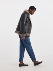 JD Williams Black Contrast Faux Fur Lined Aviator Jacket - Image 6 of 6