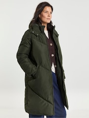 JD Williams Green Mid Length Padded Coat With Hood - Image 1 of 4
