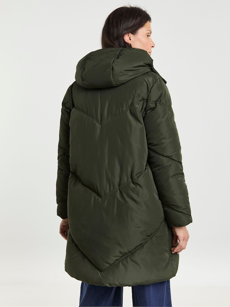 JD Williams Green Mid Length Padded Coat With Hood - Image 2 of 4
