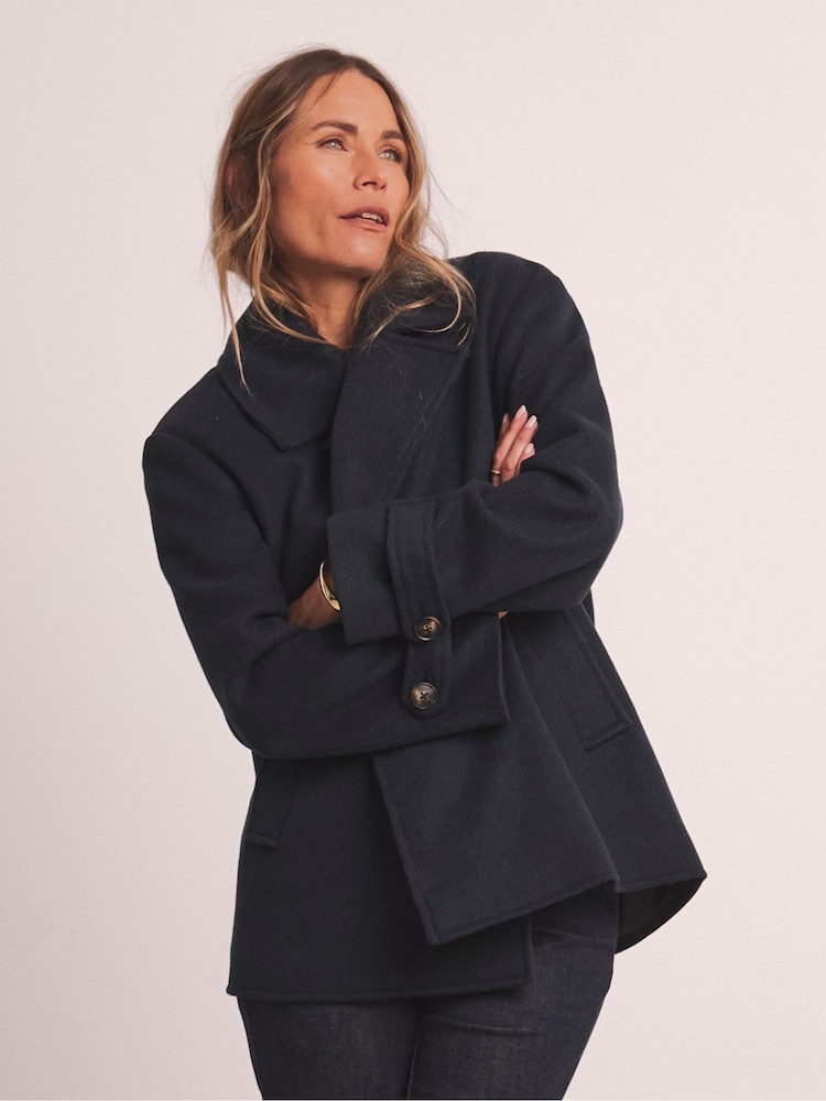 Anthology By JD Williams Blue Premium Wool Blend Pea Coat - Image 1 of 4 Anthology By JD Williams Blue Premium Wool Blend Pea Coat - Image 1 of 4