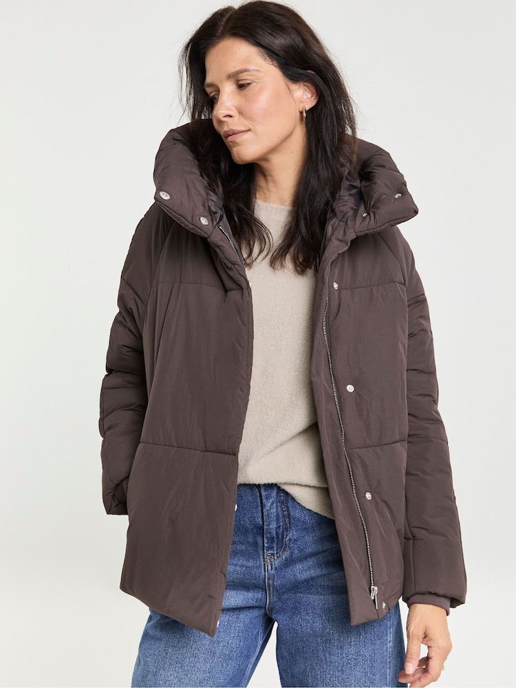 JD Williams Brown Funnel Neck Padded Coat - Image 1 of 4